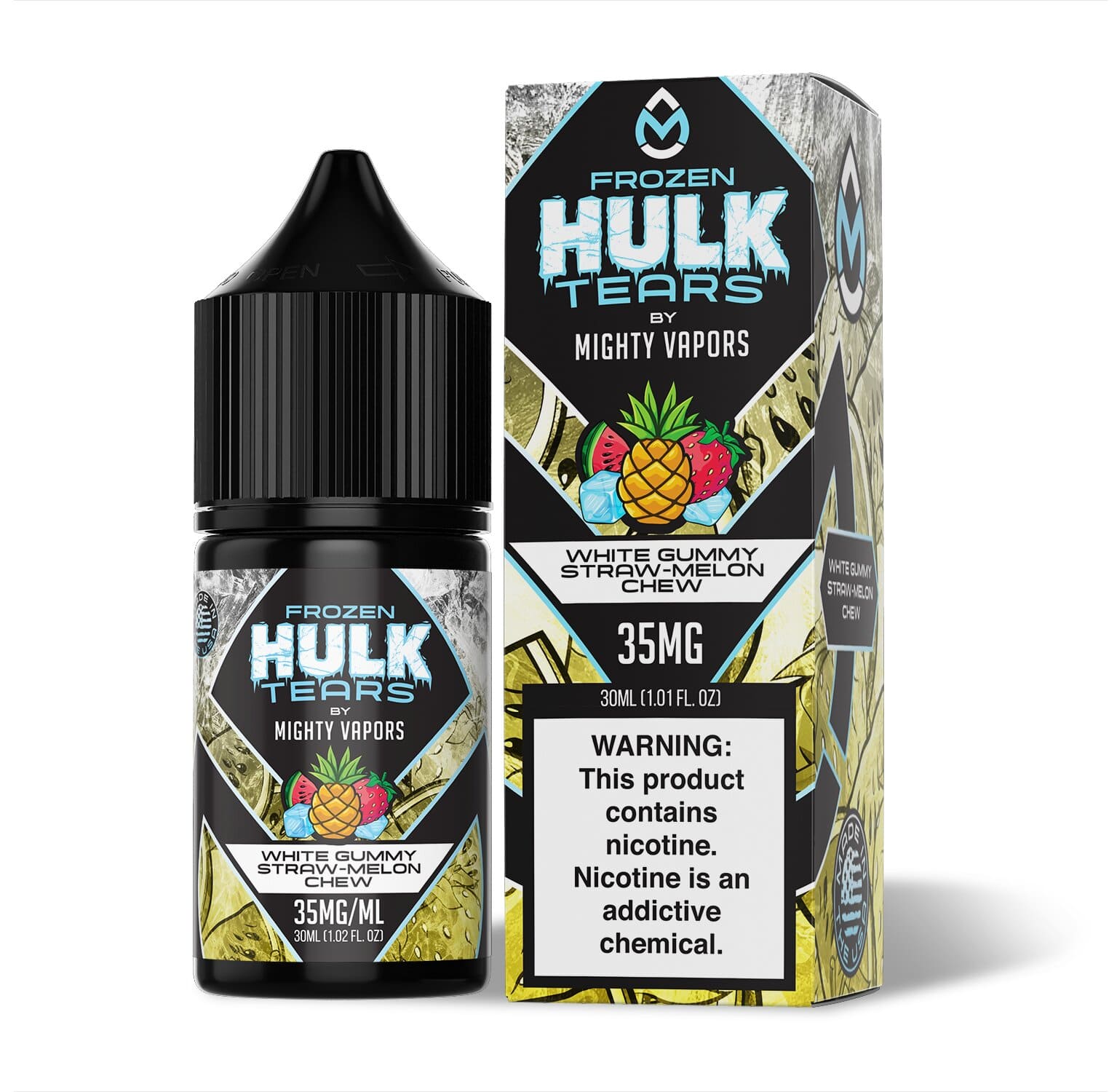 Frozen White Gummy Straw-Melon Chew by Mighty Vapors Hulk Tears Salt Series E-Liquid 30mL (Salt Nic) with Packaging