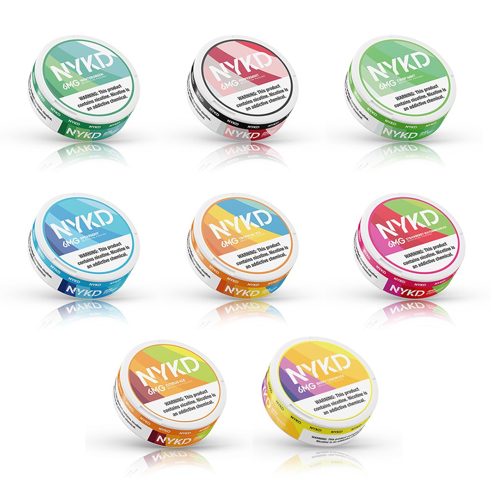 NYKD Oral Nicotine Pouches 3-6mg X20 Pouches 5-Cannister Pack Group Photo