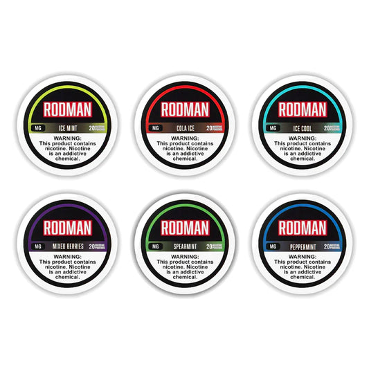 Rodman Nicotine Pouches (20ct Can)(5-Can Pack) | Group Photo