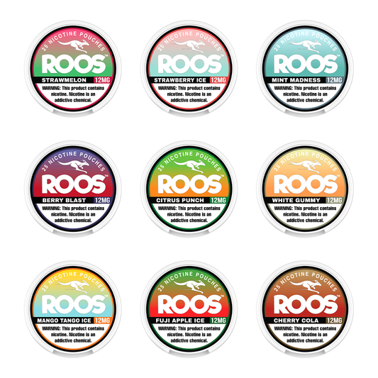 Roos Nicotine Pouches (25ct Can)(5-Can Pack) Group Photo