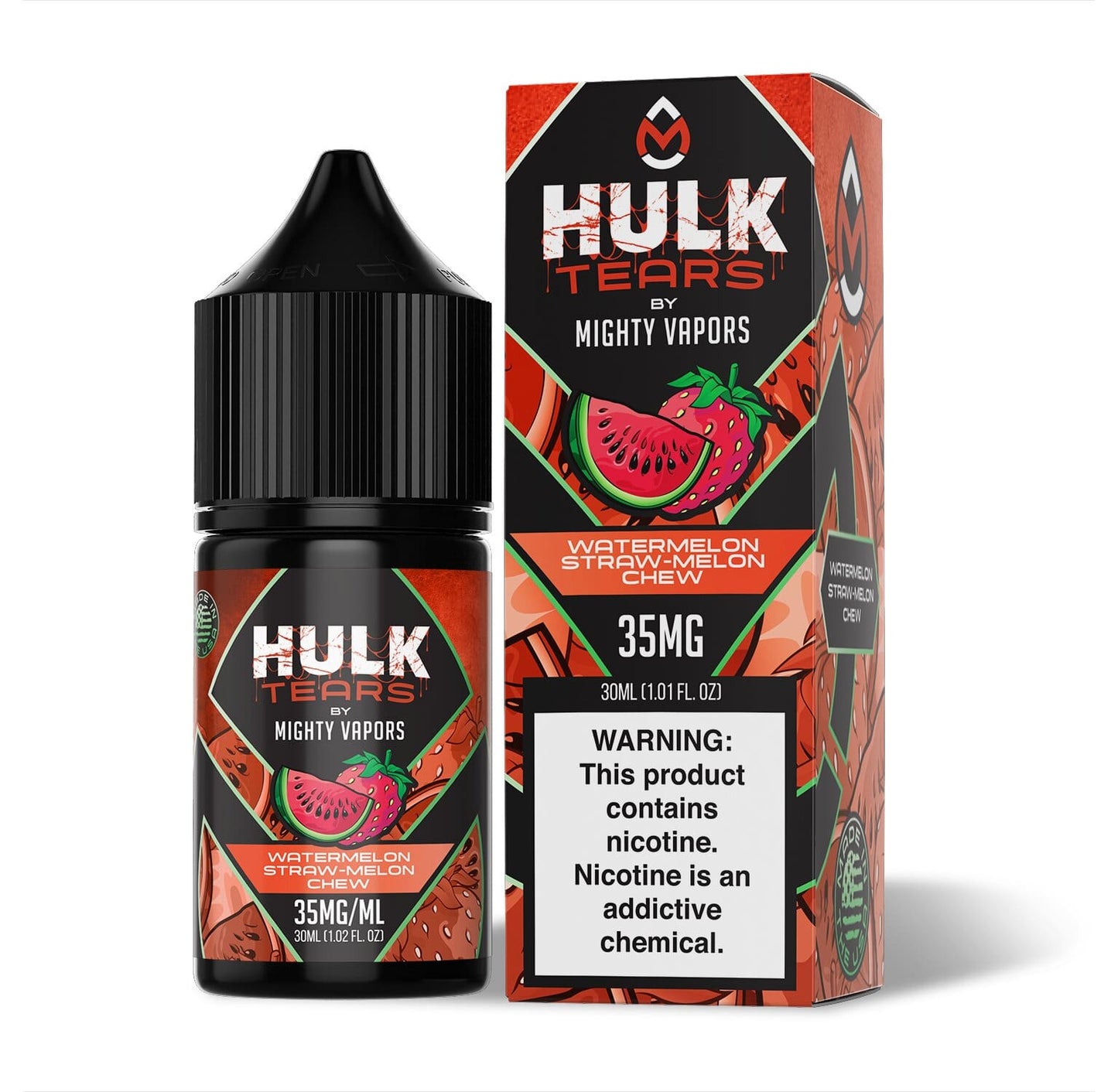 Watermelon Straw-Melon Chew by Mighty Vapors Hulk Tears Salt Series E-Liquid 30mL (Salt Nic) with Packaging