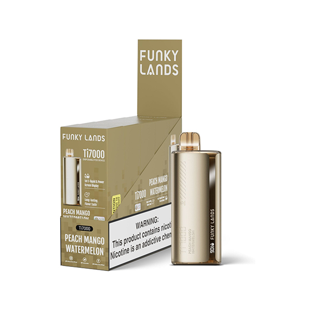 Funky Lands Ti7000 Disposable 7000 Puff 12.8mL 40-50mg Peach Mango Watermelon with Packaging