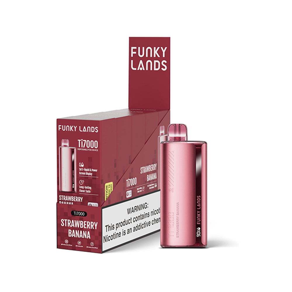 Funky Lands Ti7000 Disposable 7000 Puff 12.8mL 40-50mg Strawberry Banana with Packaging