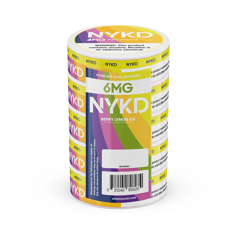 NYKD Oral Nicotine Pouches 3-6mg X20 Pouches 5-Cannister Pack Berry Lemon Ice 6mg