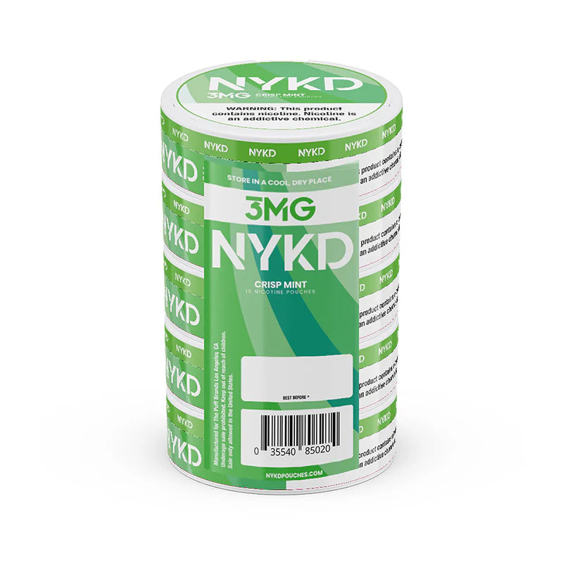 NYKD Oral Nicotine Pouches 3-6mg X20 Pouches 5-Cannister Pack Crisp Mint 3mg