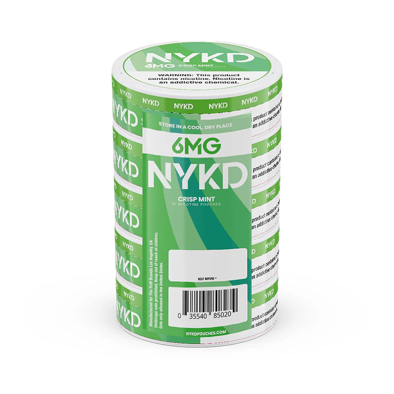 NYKD Oral Nicotine Pouches 3-6mg X20 Pouches 5-Cannister Pack Crisp Mint 6mg