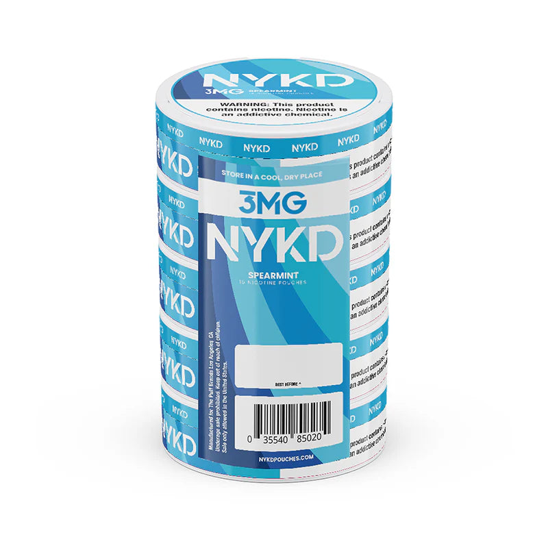 NYKD Oral Nicotine Pouches 3-6mg X20 Pouches 5-Cannister Pack Spearmint 3mg