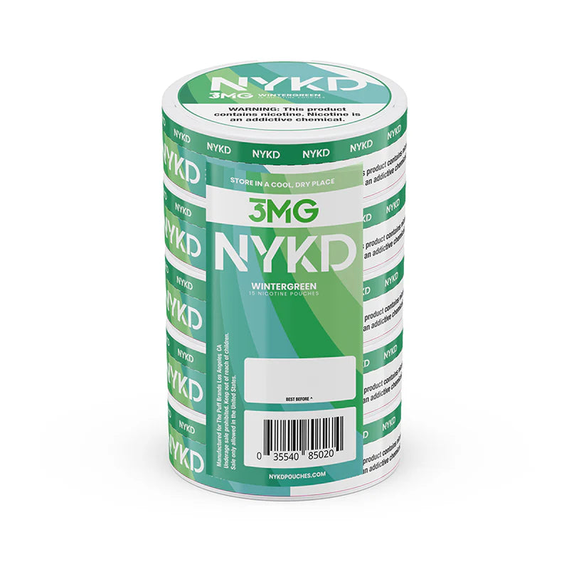 NYKD Oral Nicotine Pouches 3-6mg X20 Pouches 5-Cannister Pack Wintergreen 3mg