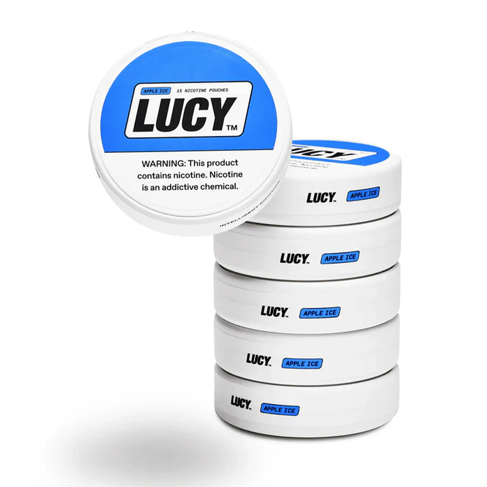  Analyzing image     ONT041946  1000 × 1000px  Lucy Nicotine Pouches (15ct Can)(5-Can Pack) Apple Ice 4mg