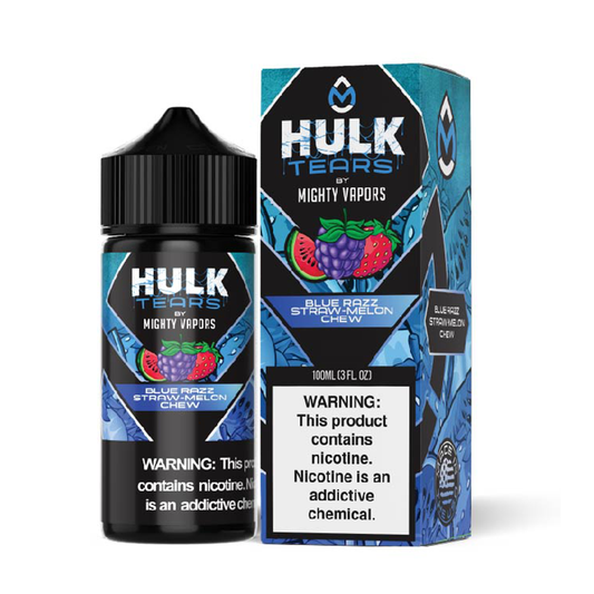 Blue Razz Straw-Melon Chew | Mighty Vapors Hulk Tears | 100mL with packaging