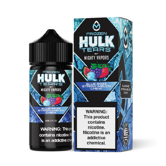 Frozen Blue Razz Straw-Melon Chew | Mighty Vapors Hulk Tears | 100mL with packaging