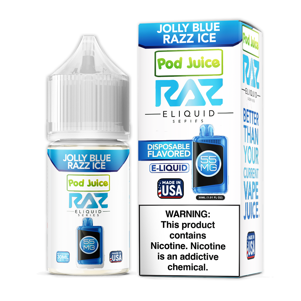 Jolly Blue Razz Ice Pod Juice x RAZ Salt 30ml with packaging