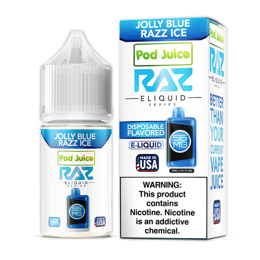 Jolly Blue Razz Ice Pod Juice x RAZ Salt 30ml with packaging