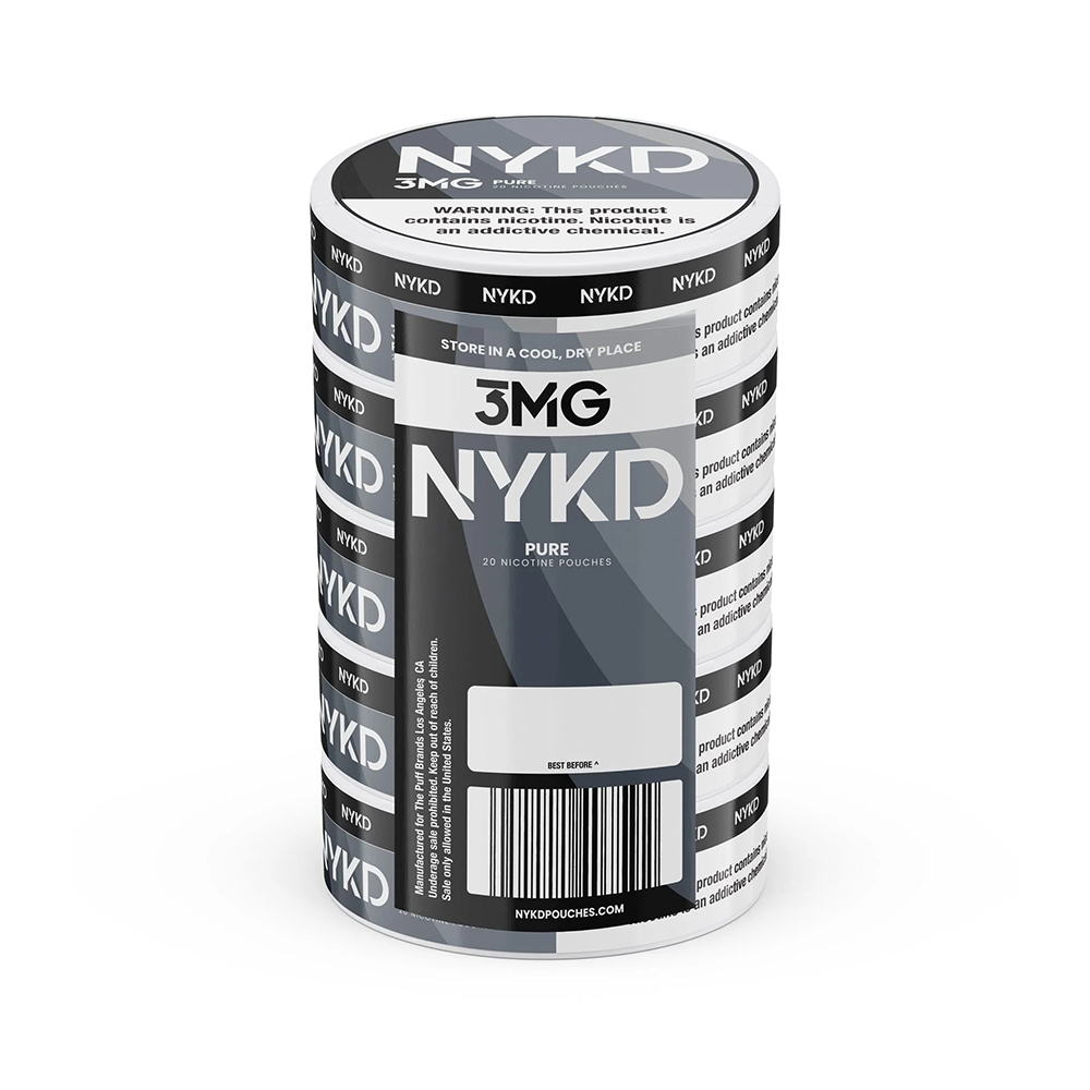 NYKD Oral Nicotine Pouches 3-6mg X20 Pouches 5-Cannister Pack Pure 3mg