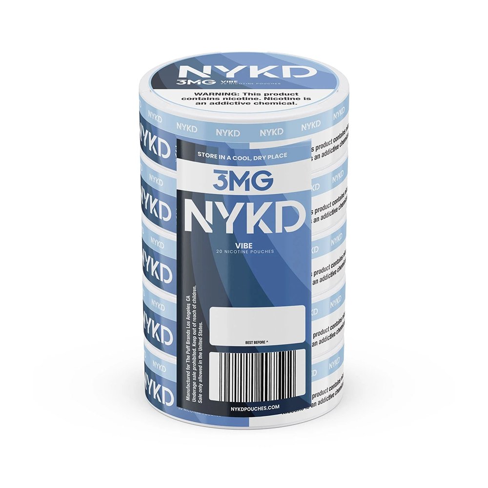 NYKD Oral Nicotine Pouches 3-6mg X20 Pouches 5-Cannister Pack Vibe 3mg