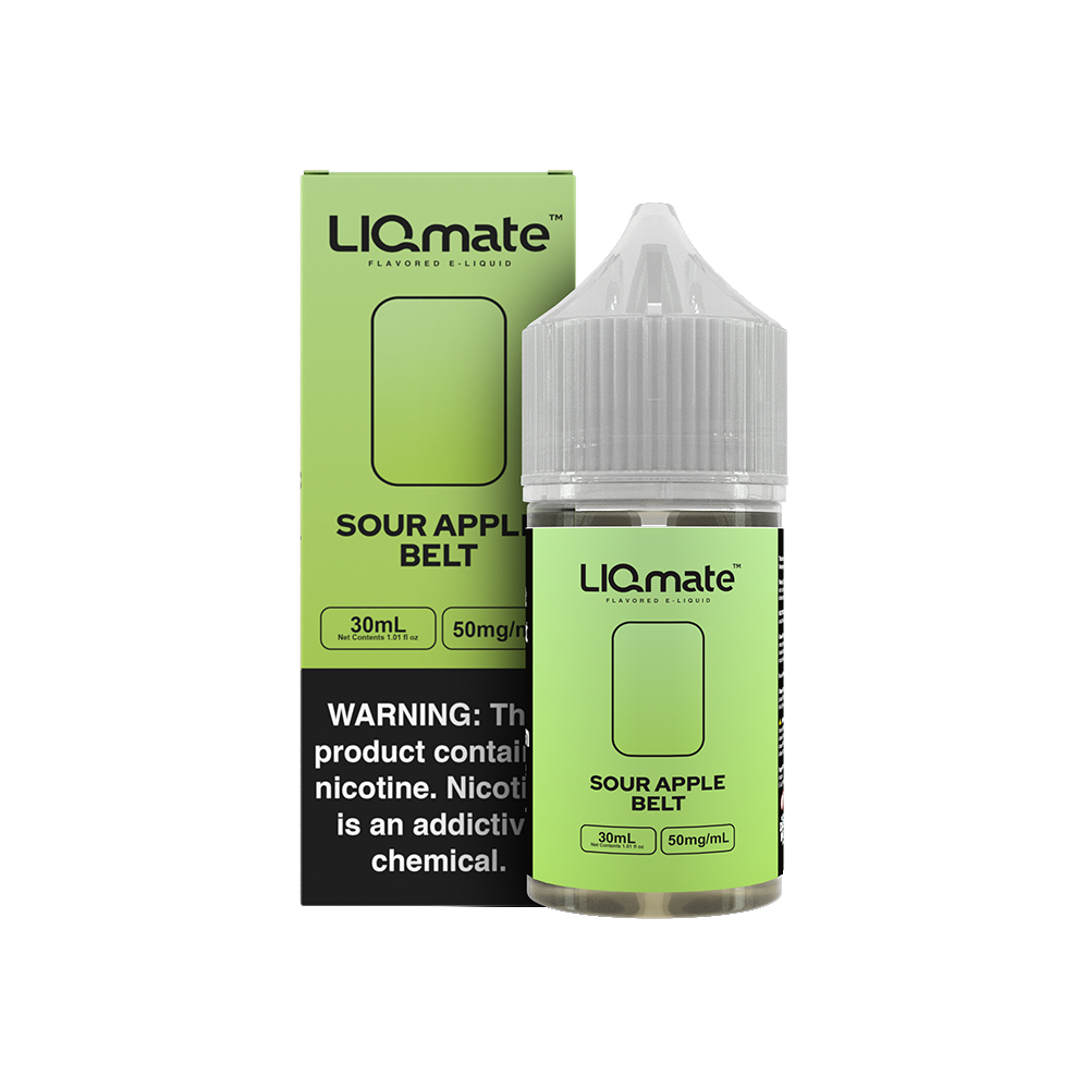 7Daze Liqmate Sour Apple Belts Nic Salt Vape Liquid 30mL 50mg bottle with packaging