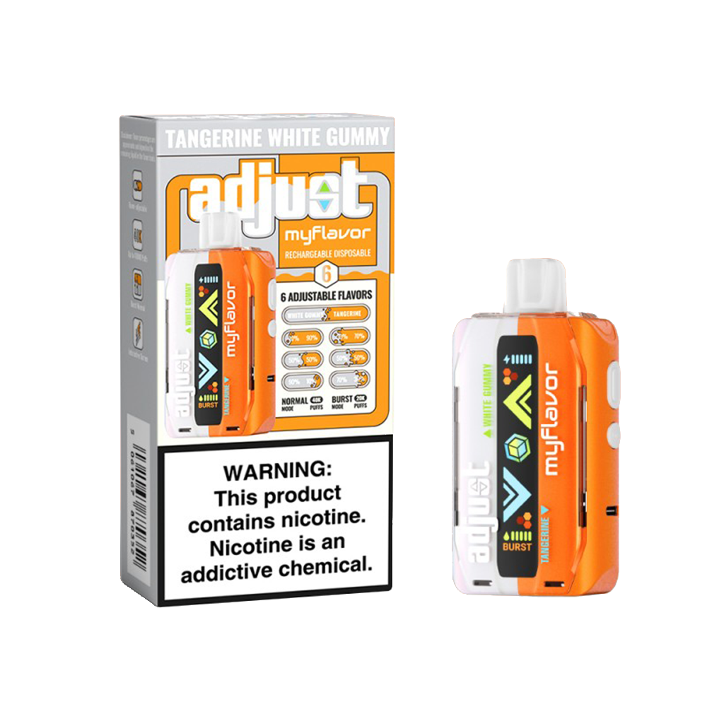 Adjust MyCool Disposable 20mL 50mg 40000 Puffs Tangerine White Gummy with packaging