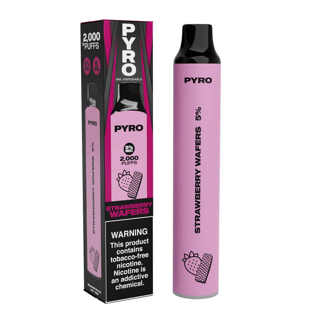 Pyro Disposable | 2000 Puffs | 6mL Strawberry Wafers	 with Packaging