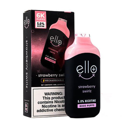 BLVK Ello Plus Disposable 6000 Puffs 12mL 50mg Strawberry Swirlz with packaging