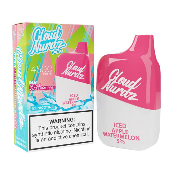 Cloud Nurdz 0% Disposable apple watermelon iced with packaging