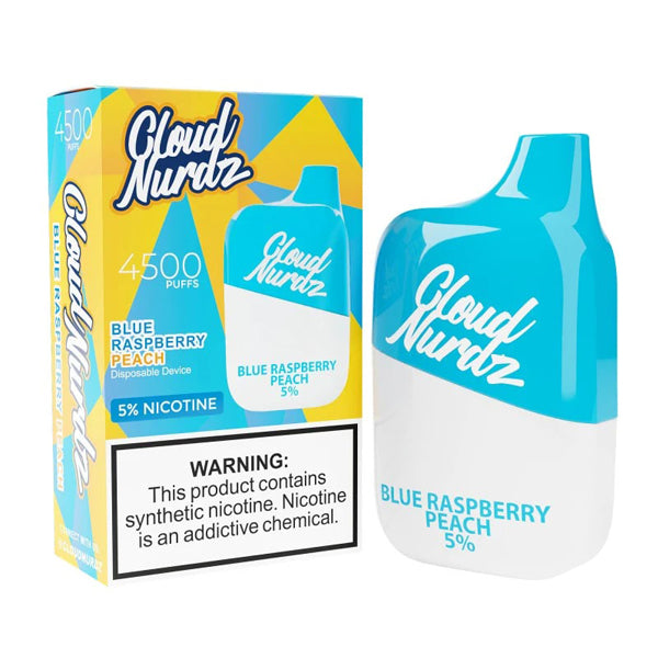 Cloud Nurdz 0% Disposable blue raspberry peach with packaging