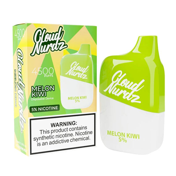 Cloud Nurdz 0% Disposable melon kiwi with packaging