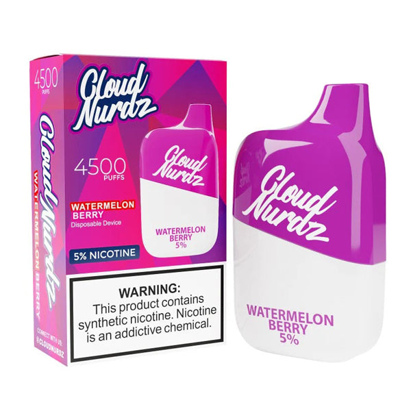 Cloud Nurdz 0% Disposable watermelon berry with packaging