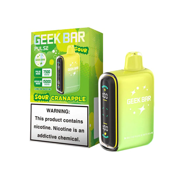 Geek Bar Pulse Disposable 15000 Puff 16mL 50mg sour cranapple with packaging