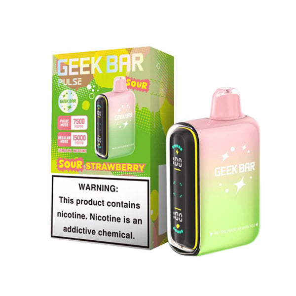 Geek Bar Pulse Disposable 15000 Puff 16mL 50mg sour strawberry with packaging