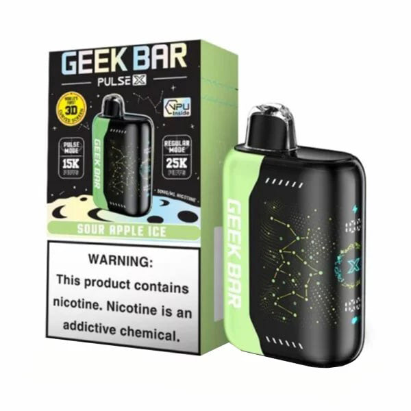 Geek Bar Pulse X Disposable LE 18mL 50mg 25000 Puffs sour apple ice with packaging