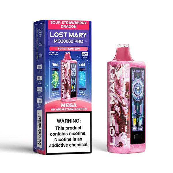 Lost Mary MO20000 Pro Disposable sour strawberry dragon with packaging