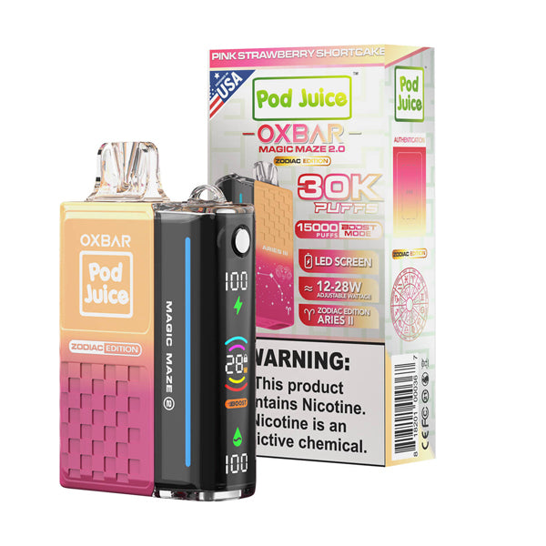 Oxbar Magic Maze 2.0 Pod Juice Edition Disposable 30000 Puffs 13mL 50mg pink strawberry shortcake with packaging