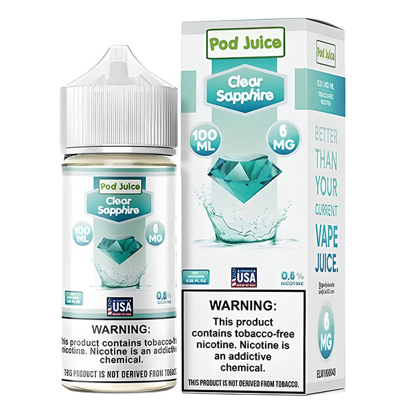 Clear Sapphire by Pod Juice Series 100mL 6mg with packaging