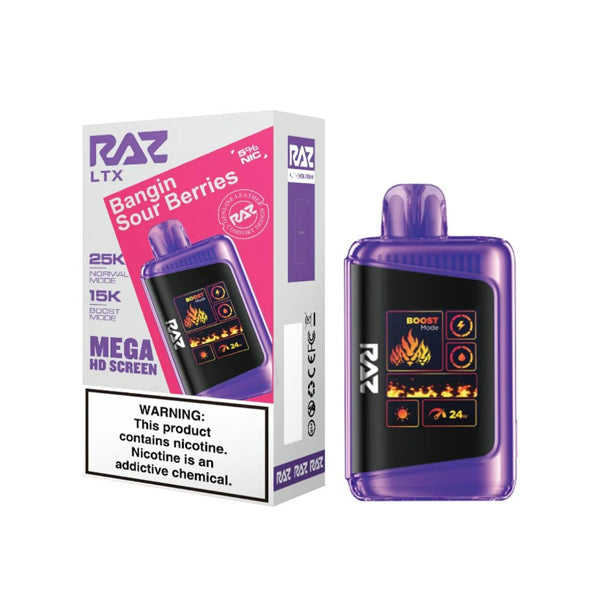 RAZ LTX Disposable 16mL 50mg 25000 Puffs bangin sour berries with packaging