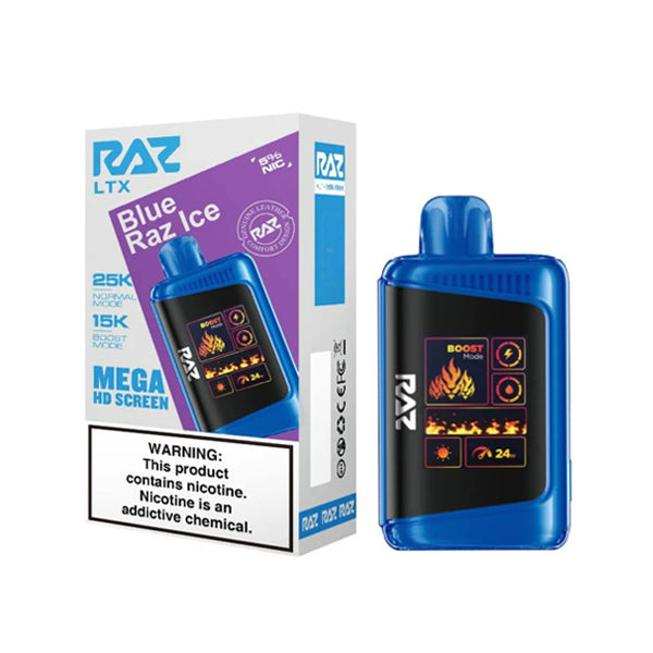 RAZ LTX Disposable 16mL 50mg 25000 Puffs blue razz ice with packaging