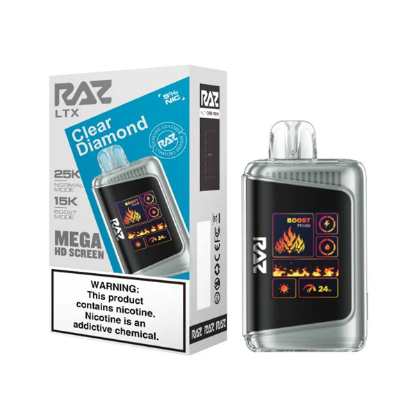 RAZ LTX Disposable 16mL 50mg 25000 Puffs clear diamond with packaging