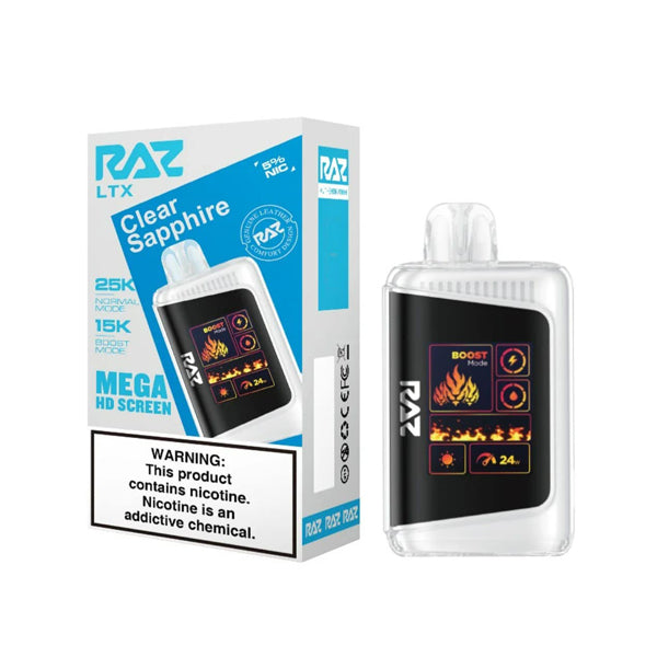 RAZ LTX Disposable 16mL 50mg 25000 Puffs clear sapphire with packaging