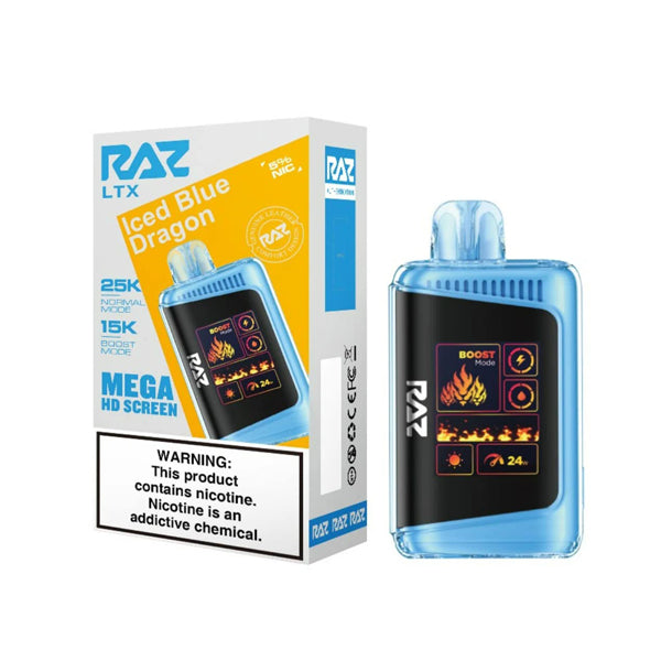 RAZ LTX Disposable 16mL 50mg 25000 Puffs iced blue dragon with packaging