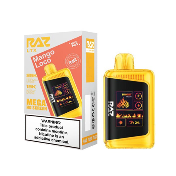 RAZ LTX Disposable 16mL 50mg 25000 Puffs mango loco with packaging