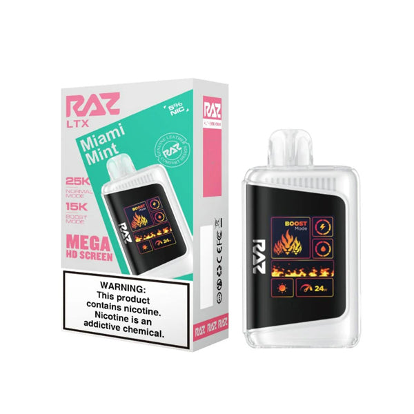 RAZ LTX Disposable 16mL 50mg 25000 Puffs miami mint with packaging