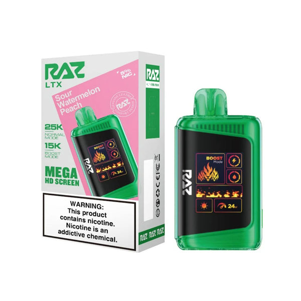 RAZ LTX Disposable 16mL 50mg 25000 Puffs sour watermelon peach with packaging