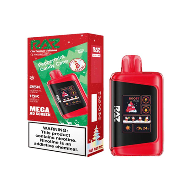 RAZ LTX Disposable 16mL 50mg 25000 Puffs christmas edition peppermint candy cane with packaging