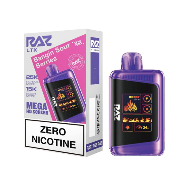 RAZ LTX Zero Disposable 16mL 50mg 25000 Puffs bangin sour berries with packaging