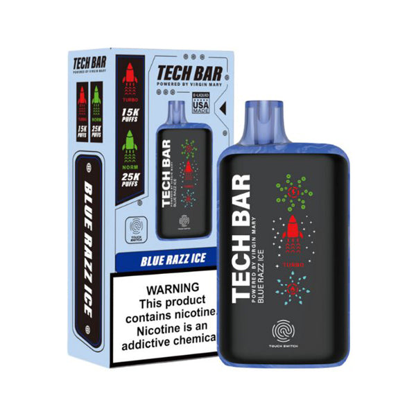 Tech Bar Disposable blue razz ice with packaging