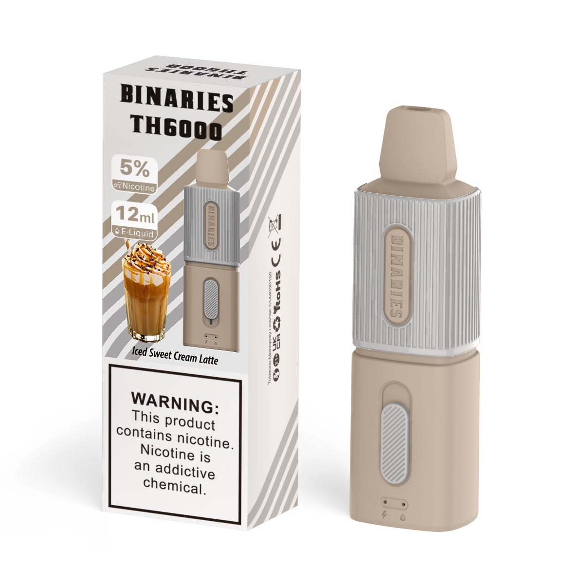 HorizonTech – Binaries Cabin Disposable TH | 6000 Puffs | 12mL | 50mg Iced Sweet Cream Latte	 with Packaging