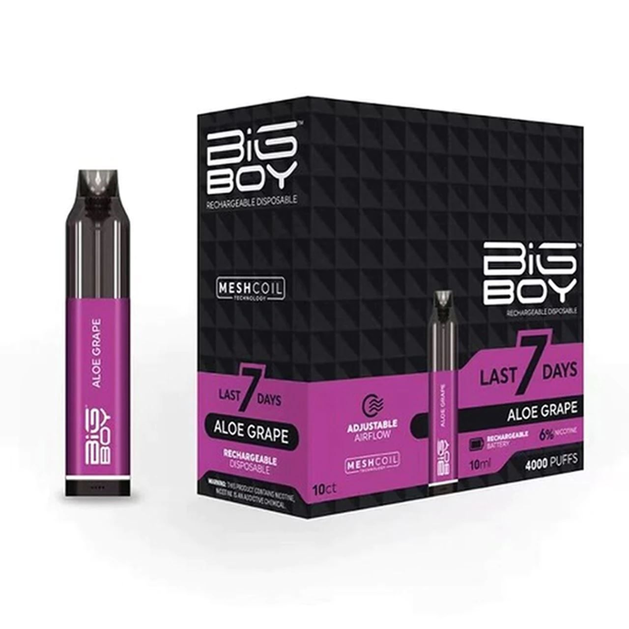 Big Boy Rechargeable Disposable | 4000 Puffs | 10mL Aloe Grape with Packaging